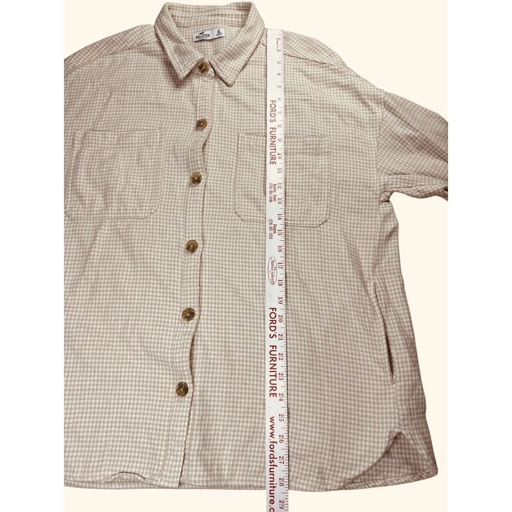 Hollister Women’s Oversized‎ Shirt Jacket Brown Cream Check XL Shacket Flannel - Picture 5 of 10
